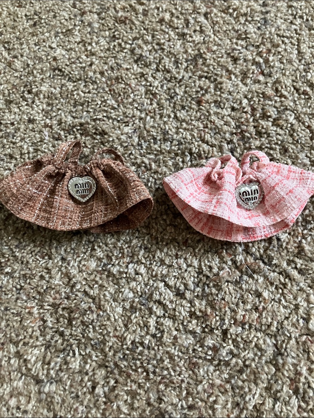 Pair of Pink and brown doll dresses with heart charm